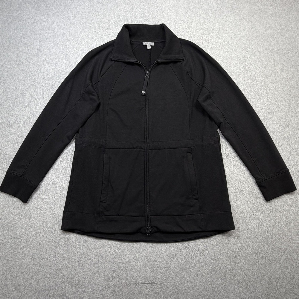 T By Talbots Jacket Womens Petite Medium Black Knit Zip Pockets Stretch Active